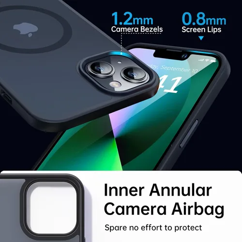 Miniatura 5 de Funda magnética para iPhone 13 y iPhone 14 con MagSafe [Protección de grado militar de 10 pies] Funda de silicona con borde traslúcido mate delgado