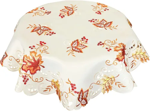 Grelucgo Mantel Redondo Pequeño Bordado de Acción de Gracias para las Fiestas, Cubremanteles de Mesa Pequeños de Otoño (Redondo 34 pulgadas)