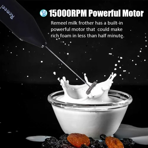 Miniatura 2 de Espumador de leche de mano con batidor de acero inoxidable, portátil y potente máquina de espuma para café matutino, café con leche, capuchino, Negro
