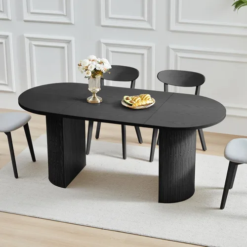 Miniatura 14 de weselon Mesa de comedor extensible de 42 a 105 pulgadas para 4 a 12, mesa de comedor ovalada expandible con base de pedestal estriada y pata