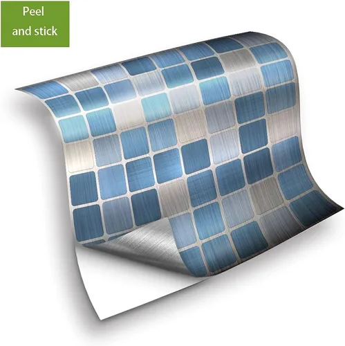 Miniatura 5 de Alwayspon 25 piezas de azulejos autoadhesivos de transferencia de plata cepillada, calcomanías de azulejos para despegar y pegar, adhesivo de pared