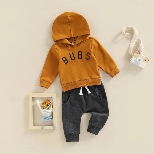 Miniatura 107 de Ropa de bebé niño 3 6 9 12 18 24M 3T Conjunto de pantalones con capucha patchwork sudadera con capucha pantalones de rayas traje de otoño invierno