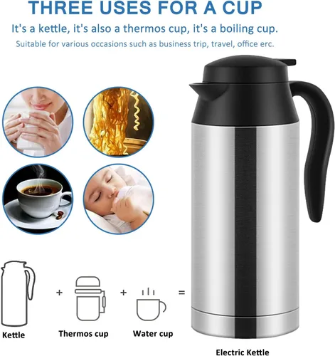 Miniatura 9 de Caldera de 12 V para automóvil – Hervidor de agua de viaje de 22.0 fl oz, calentador de agua de acero inoxidable para auto, calentador de taza
