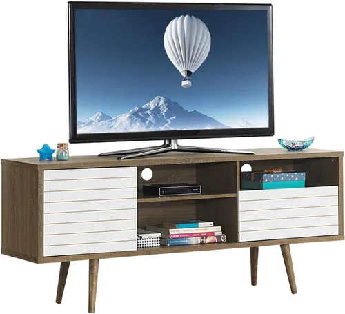 Tangkula Soporte de TV moderno Mid-Century para televisores de hasta 70 pulgadas, mesa consola de madera con estantes de almacenamiento, gabinete y