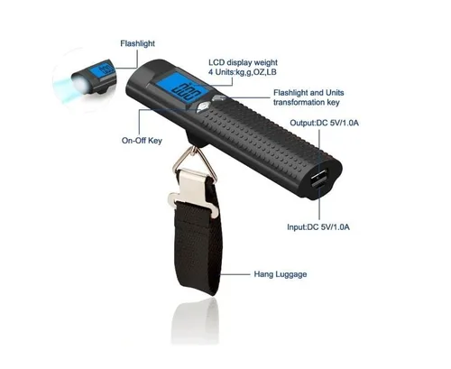 Miniatura 3 de Electrons Báscula digital recargable para equipaje, cargador portátil de 2600 mAh y linterna LED