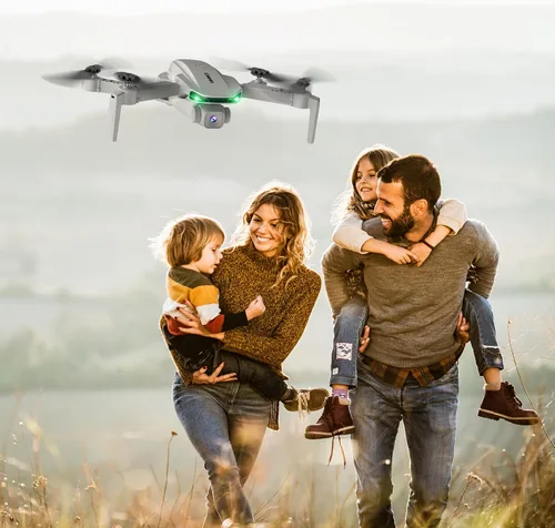 Miniatura 9 de SIMREX Dron con cámara para niños principiantes y adultos – Cuadricóptero RC plegable con retención de altitud, posicionamiento de flujo óptico, Gris