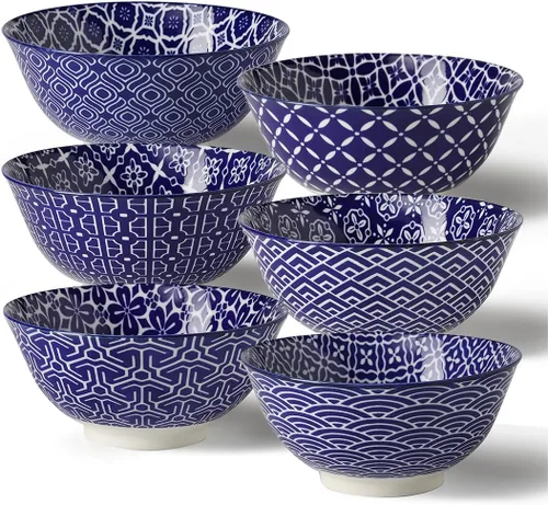 Miniatura 8 de Metahom Tazones Azules y Blancos, Tazones de Cerámica para Postre de 10 Oz, Juego de Tazones de Porcelana para Helado, Tazones Decorativos para Azul