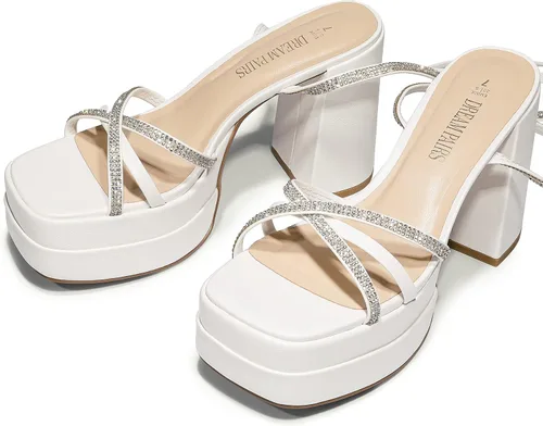 Miniatura 7 de DREAM PAIRS Sandalias de plataforma con cordones para mujer, con diamantes de imitación, sandalias gruesas Y2K para club, fiesta, cita, baile