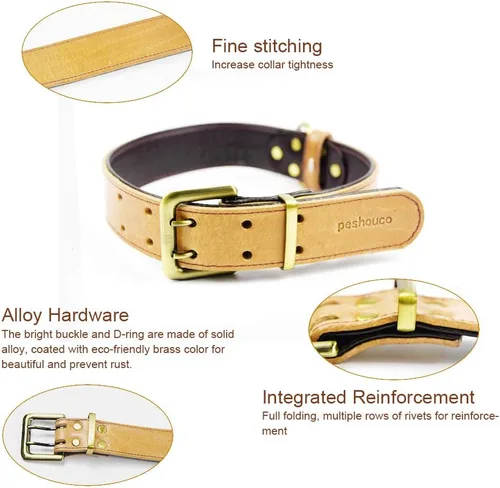 Miniatura 4 de Collar de cuero para perro, aleación de cuero genuino, anillos en D, collares para mascotas para perros medianos, grandes y pequeños, gatos