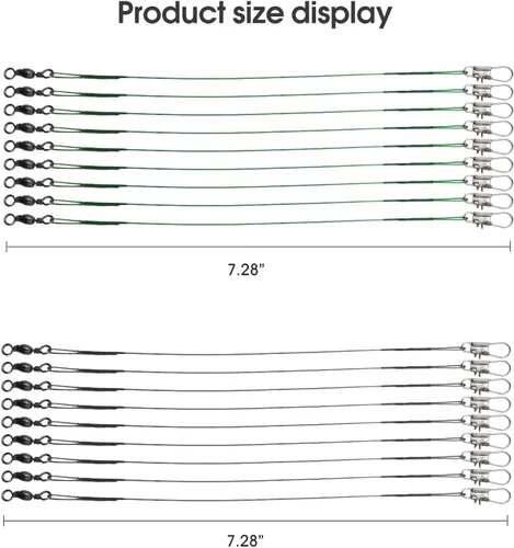 Miniatura 3 de Líderes de pesca de acero inoxidable, línea líder de pesca con giratorios y clips para agua salada y agua dulce, 31 libras por pieza, 6 pulgadas, 7