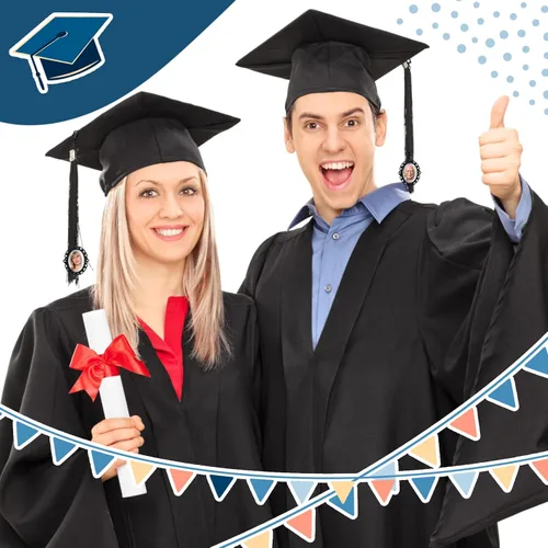 Miniatura 2 de Sureio 20 dijes de graduación para fotos 2026 con diseño de gorra de graduación conmemorativa con borlas, cadenas de fotos antiguas personalizadas