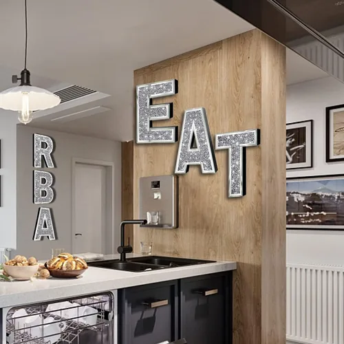 Miniatura 7 de ZOLAPI 3 piezas Letras Independientes BAR. Letras de Cristal Diamante Glamorosas. Vidrio Espejo Plateado Decoración del Hogar para Pared, Cocina