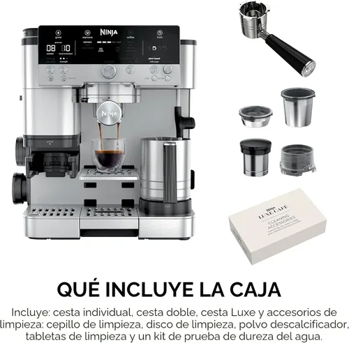 Miniatura 10 de Ninja Luxe Café 3 en 1 - Máquina de café expreso, café por goteo y café frío Molinillo de café integrado, espumador de leche, manipulación Acero