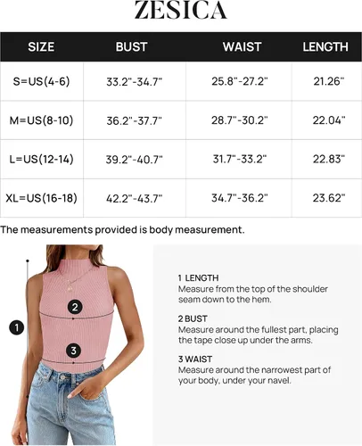 Miniatura 6 de ZESICA Camisetas sin mangas de verano para mujer, cuello de tortuga, de punto acanalado, ajustadas, básicas, casuales