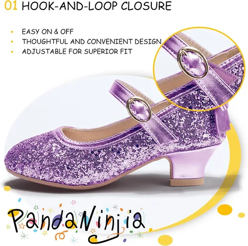 Miniatura 181 de PANDANINJIA Vestido de jada para niñas y niños pequeños, zapatos de princesa Mary Jane con tacones con lazo para fiesta, boda, boda