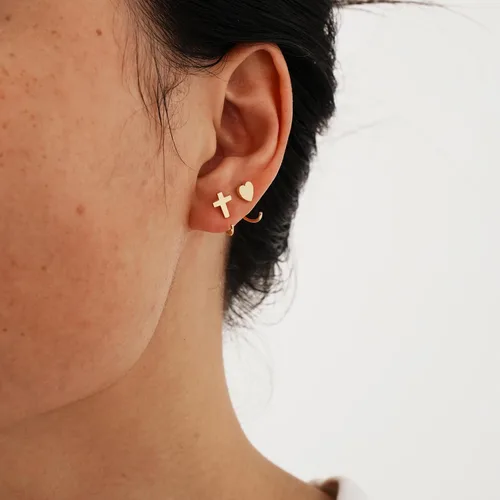 Miniatura 3 de CHIC & ARTSY Aretes de aro de plata de ley 925, pequeños aretes de aro de bola, barra, estrella, luna, corazón, cruz, punto, triángulo, medio aro
