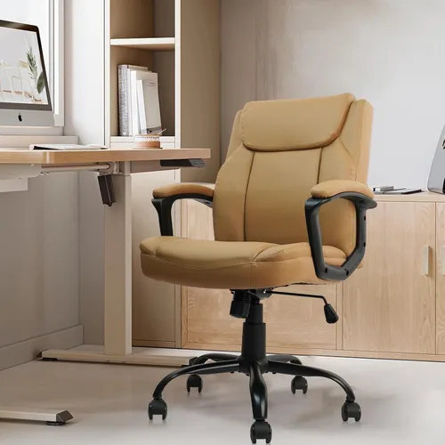 Miniatura 2 de CLATINA - Silla ejecutiva de oficina con respaldo medio de cuero, soporte lumbar y reposabrazos acolchados, diseño ergonómico ajustable y giratorio