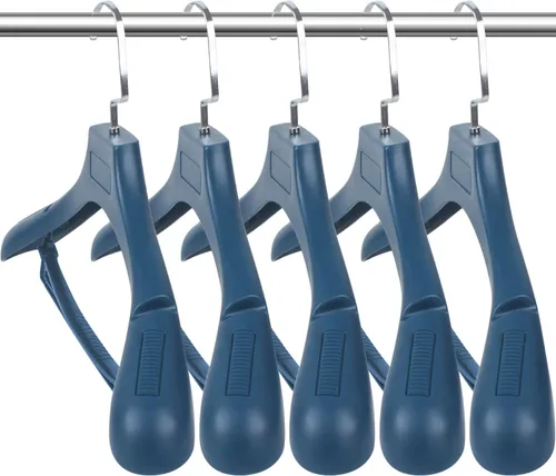 Miniatura 14 de DEDU Paquete de 15 perchas de traje para hombres, perchas marrones extra anchas antideslizantes de ancho 17.7 pulgadas, plástico grueso con barra