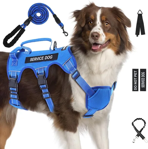 Miniatura 13 de Arnés para perro a prueba de escape para perros grandes y medianos de seis puntos ajustable, juego de chaleco arnés y correa para perro de servicio