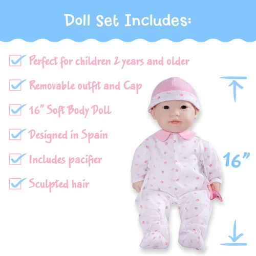 Miniatura 2 de JC Toys - La Baby - Muñeca bebé asiática con cuerpo mediano y suave de 16 pulgadas - Lavable, con traje rosa con gorro desmontable y chupete