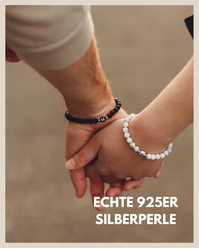 Miniatura 5 de GD GOOD.designs Pulsera con inicial para hombres y mujeres, cuentas de ónix negro de 0.236in con letra, joyería de relación para parejas, Ágata