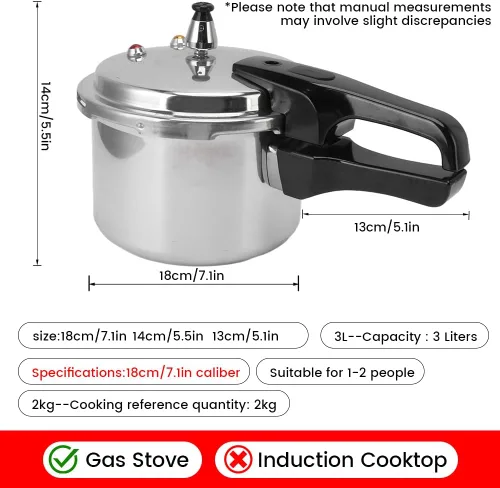 Miniatura 2 de Olla a presión de aleación de aluminio, 7.09 pulgadas, olla pequeña de 3 cuartos de galón para estufas de gas, duradera y fácil de limpiar