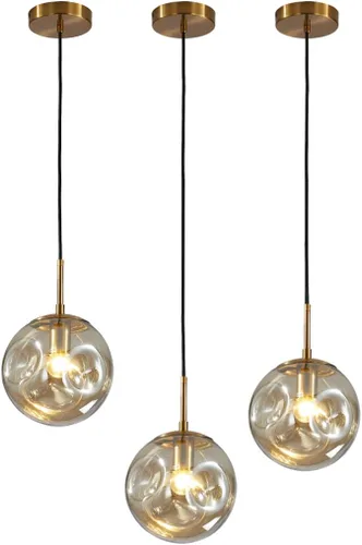 Miniatura 8 de BOKT Lámpara Colgante de Globo de Vidrio Ámbar de 3 Luces, Accesorio de Luz Colgante de Racimo Moderna de Mediados de Siglo, Luz Colgante Múltiple