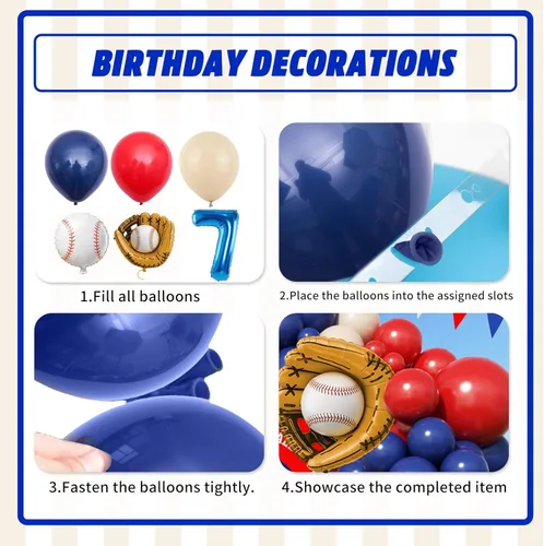 Miniatura 3 de Arco de globos de béisbol con globo azul marino del número 7 de 40 pulgadas, decoraciones de fiesta de 7º cumpleaños para niños con guante