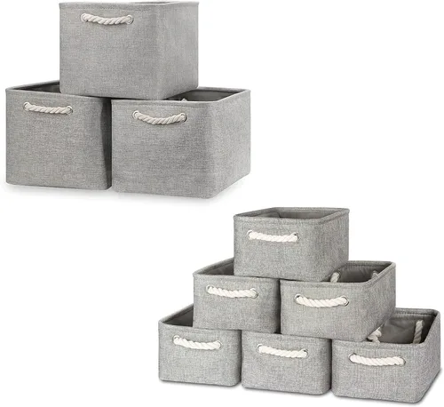 Bidtakay Juego de cestas de almacenamiento de tela, color gris, paquete de 3 cestas medianas de 15 x 11 x 9.5 pulgadas + 6 cestas pequeñas de 11.8 x