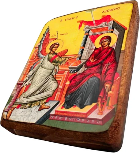 Miniatura 3 de Icono de madera griego cristiano ortodoxo madera de la anunciación / A0