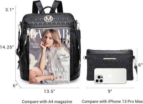 Miniatura 54 de MKP COLLECTION Mochila de moda para mujer, bolsa convertible grande para mujer, mochila de viaje, bolsa de hombro, juego de 2 piezas con borla, Beige