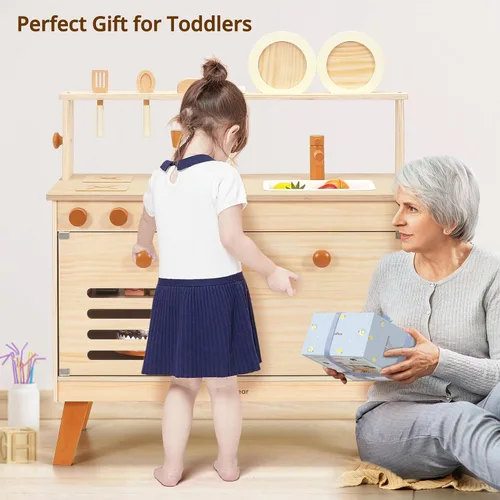 Miniatura 7 de PairPear Cocina de Juego para Niños, Cocina de Juego Grande de Madera Natural para Niños con Accesorios de Simulación con Manualidades DIY