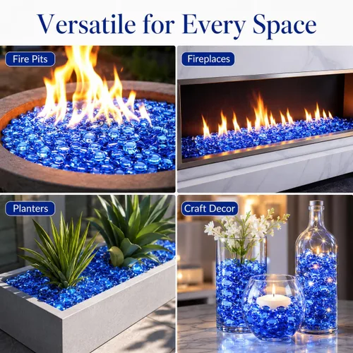 Miniatura 7 de GRISUN Vidrio para hoguera con brillo azul océano Pacífico de 1/2 pulgada, rocas de vidrio redondas de 10 libras para chimenea natural o propano