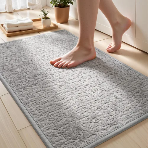 Miniatura 21 de Tapetes de baño antideslizantes delgados para debajo de la puerta, tapetes de baño de secado rápido absorbentes con respaldo de goma trenzado
