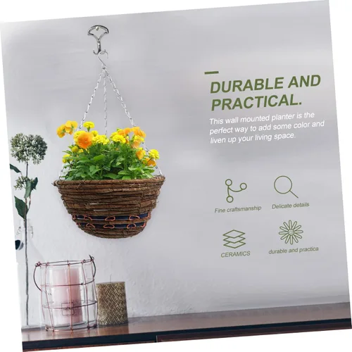 Miniatura 2 de Willow - Cesta de flores colgante tejida de 12 pulgadas, redonda de ratán natural con cadenas de metal para montaje en pared y techo, almacenamiento