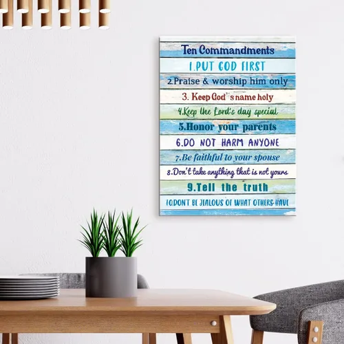 Miniatura 3 de LISTNGBO Arte de pared con los 10 mandamientos para niños, decoración de pared de diez mandamientos para niños, versículos de la Biblia, arte