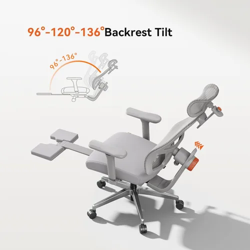 Miniatura 7 de Newtral Silla de oficina ergonómica, silla de escritorio de oficina en casa con reposapiés, respaldo y reposacabezas de seguimiento automático, Gris