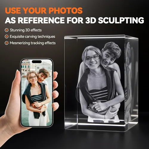 Miniatura 2 de Q&K Regalo de fotos de cristal 3D, foto 3D personalizada grabada en luces nocturnas de cristal, lámpara grabada personalizada para mascotas