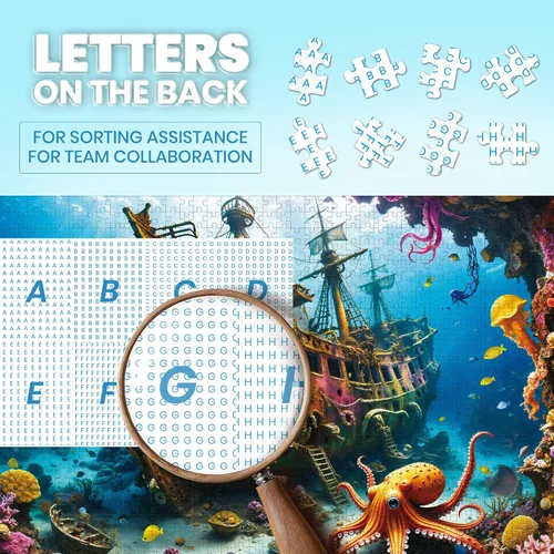 Miniatura 3 de Rompecabezas para adultos de 1000 piezas – Sirenita Océano Playa Sea Coral – Rompecabezas de 1000 piezas con letras en la parte posterior