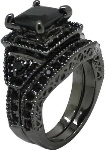 Miniatura 2 de Juego de anillos de boda de boda de corte princesa ónix negro