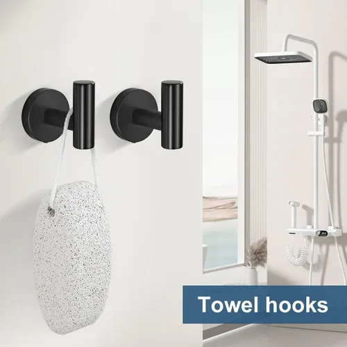 Miniatura 5 de Juego de 5 accesorios de baño negro mate, juego de toallero de 23.6 pulgadas, soporte de papel higiénico de acero inoxidable, toalleros redondos