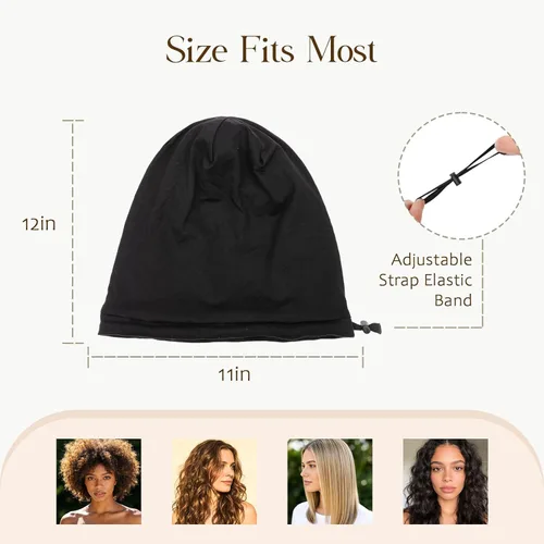 Miniatura 4 de 2 Pcs Adjustable Silk Hair Bonnet for Sleeping, Satin Lined Sleep Cap for Women and Men, Silk Hair Wrap Slouch Beanie.