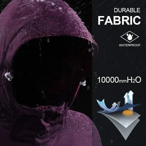 Miniatura 46 de CAMEL CROWN - Chamarra de esquí para mujer, impermeable, con capucha desmontable, rompevientos, forro polar, parka para lluvia