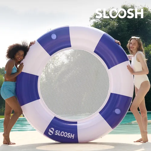 Miniatura 6 de SLOOSH Flotador inflable para piscina con malla, flotadores de piscina de 80 x 80 pulgadas, doble anillo redondo para adultos, balsa flotante