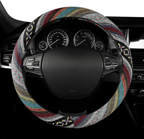 GXT Manta Baja de 15 pulgadas para volante de automóvil, ajuste universal para la mayoría de los automóviles, estilo étnico, tela de lino gruesa