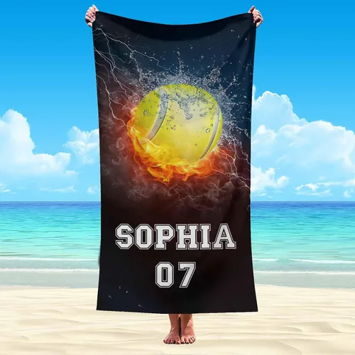 Miniatura 57 de Interestprint Toalla de piscina con nombre personalizado para niños, adultos y hombres, toalla de playa naranja personalizada con número