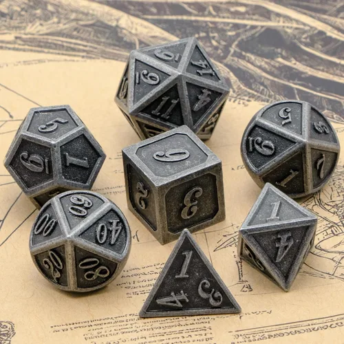 Miniatura 3 de Juego de dados de metal, dados poliédricos D&D para Dungeons and Dragons RPG DND, dados para juegos de rol, MTG, juegos de mesa, Shadowrun Plata