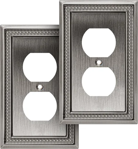 Miniatura 96 de Henne Bery Sunken Pearls - Placa de pared decorativa resistente para interruptor, cubierta para tomacorrientes (doble dúplex, níquel satinado)