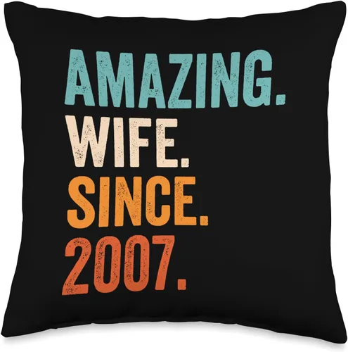 Miniatura 5 de 16th wedding anniversary gifts for her Amazing Wife Since 2007 Almohada de aniversario de boda número 16, 18 x 18 pulgadas, multicolor