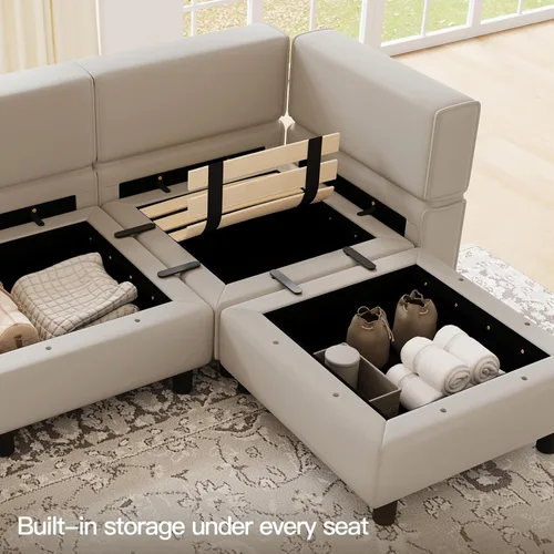 Miniatura 4 de Belffin Sofá modular de gran tamaño con tumbonas dobles en forma de U, sofá seccional reversible con almacenamiento de terciopelo gris